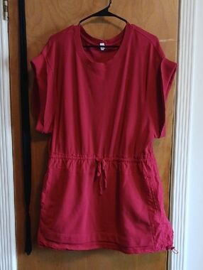 Women's Red Drawstring Tunic Top